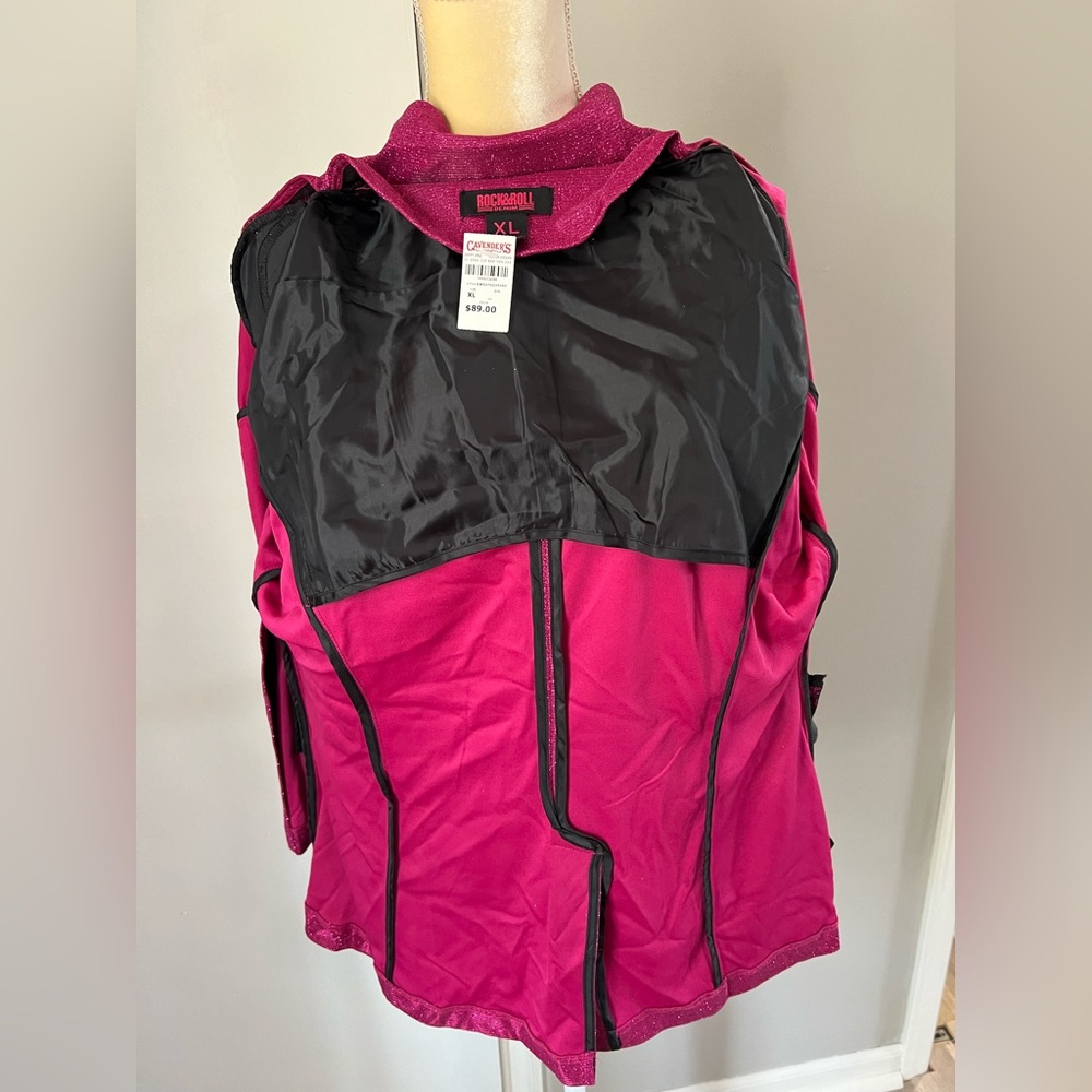 NWT Rock & Roll Denim Woman’s Lightweight Hot Pink Glitter Blazer Size XL - Picture 9 of 13